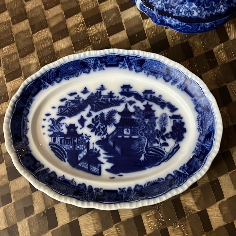 Flow blue oval platter